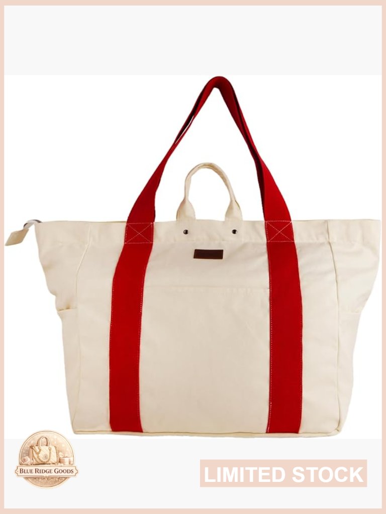 Large Canvas Tote Bag Heavy Duty Zipper Classic Reusable Travel Carryall